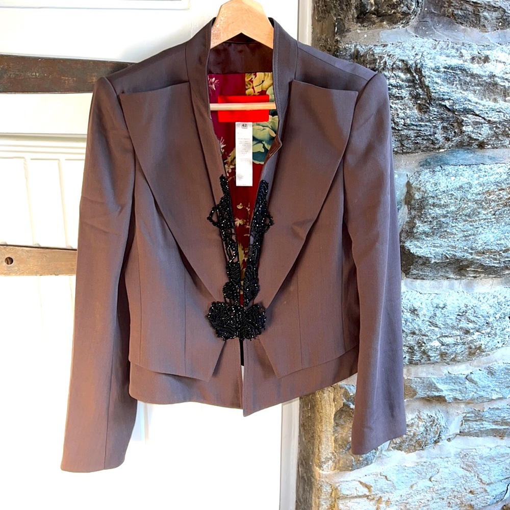 Vintage Wool Christian Lacroix Holiday Tuxedo Beaded Jacket French 42 US 10